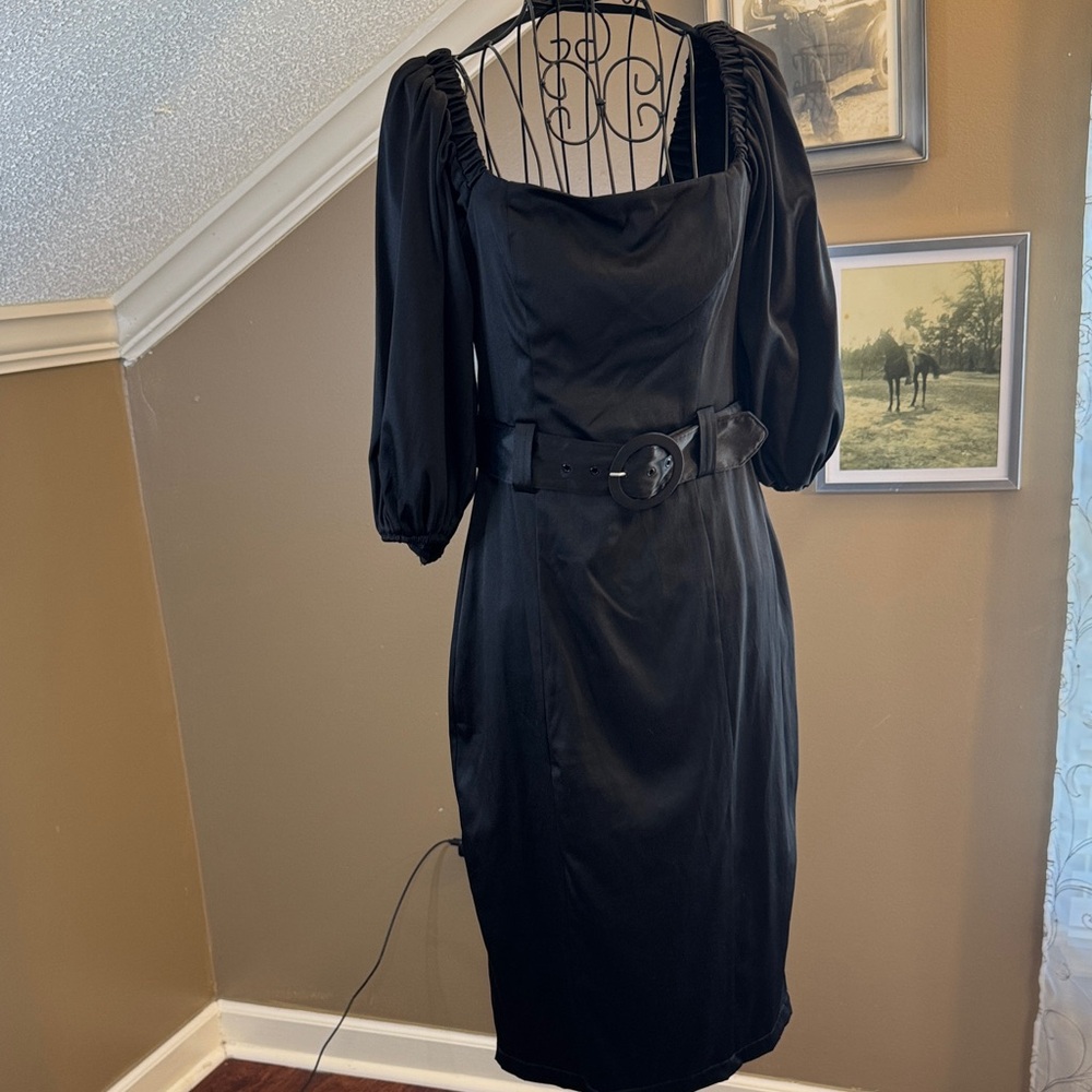 Premier Black Long Sleeve Dress with Belt